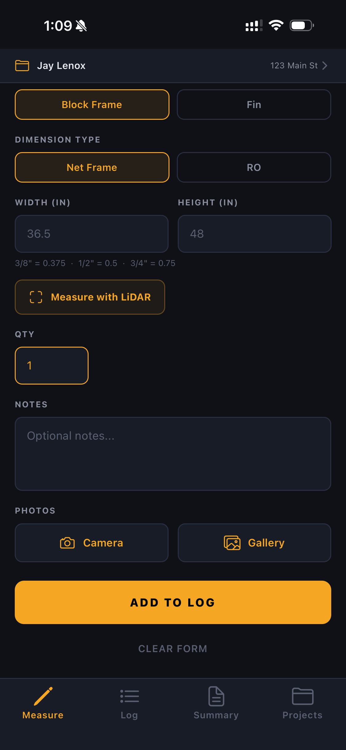 Photos and add to log
