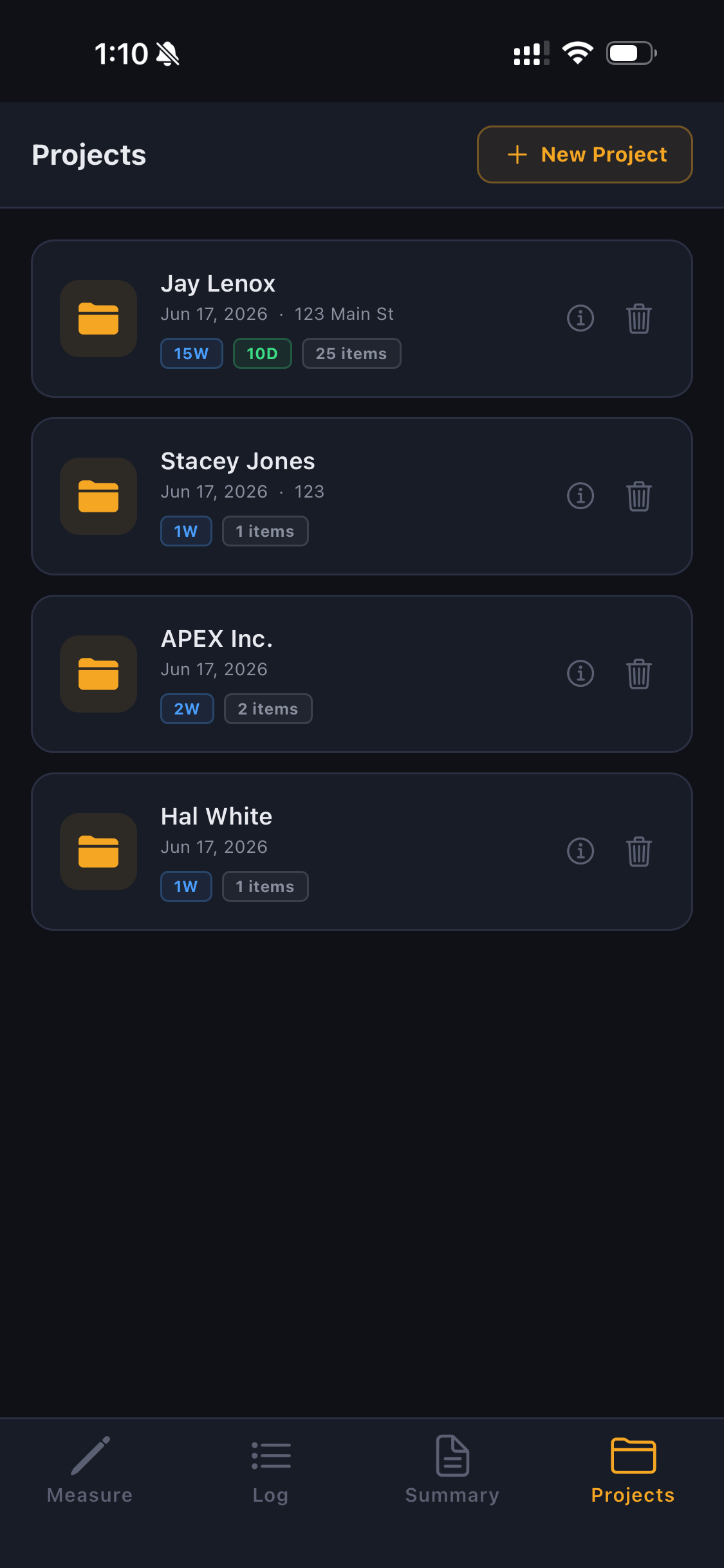 Projects history